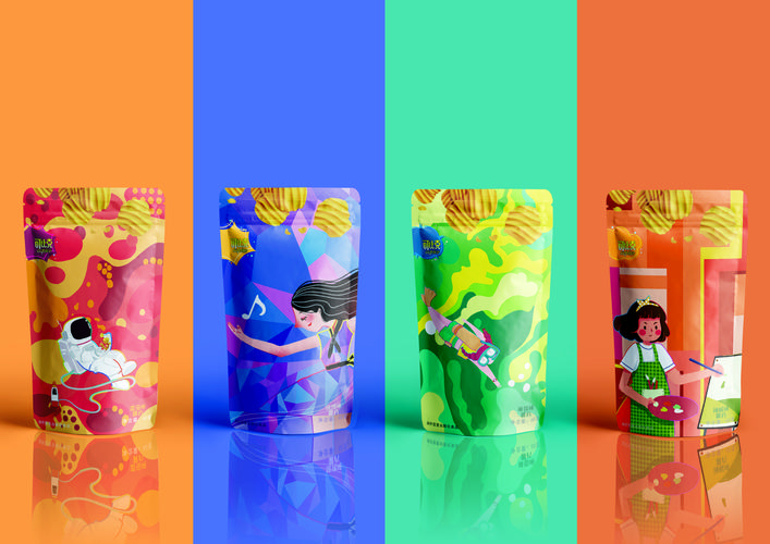 农产品饮料干货坚果花茶系列休闲零食食品插画包装袋礼盒包装设计